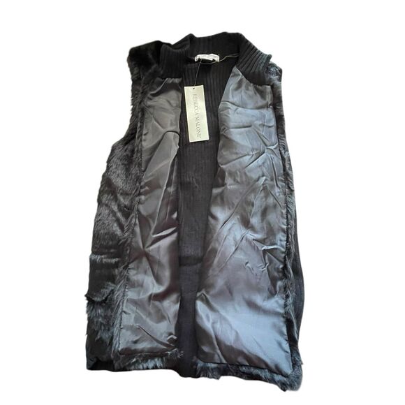 Rebecca Malone Black Faux Fur Ribbed Knit Open Vest w/ Pockets Women’s M NWT - Picture 9 of 10